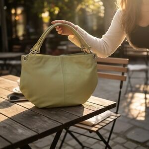 Maurizio Taiuti Green Leather Hobo Bag Made in Italy Chartreuse Large Shoulder